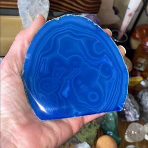 💙 Electric Blue Brazilian Agate Slice - Polished Statement Crystal 💙